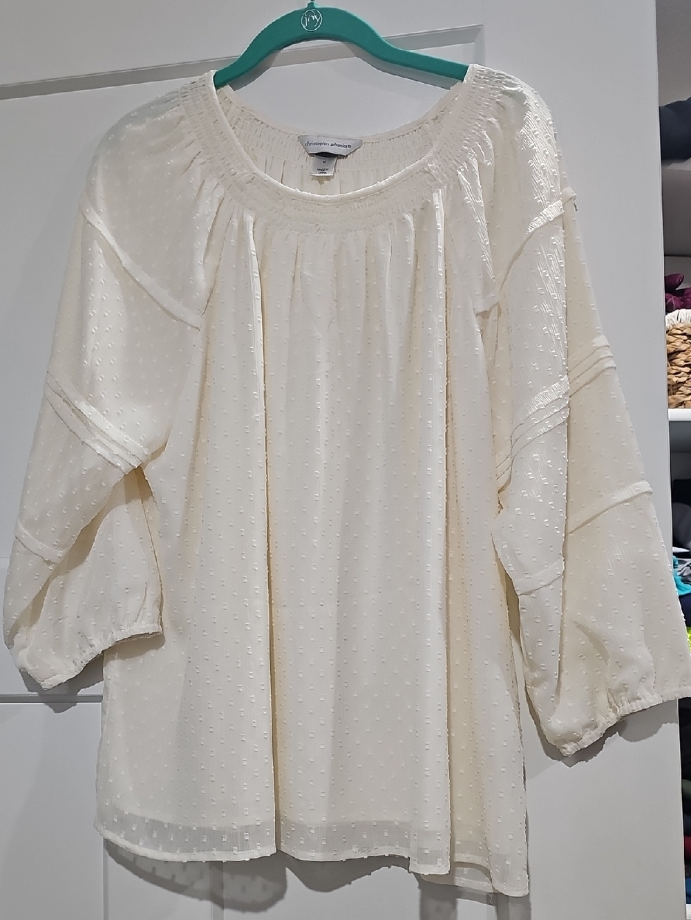 Christopher & Banks Cream Swiss Dot Peasant Blouse